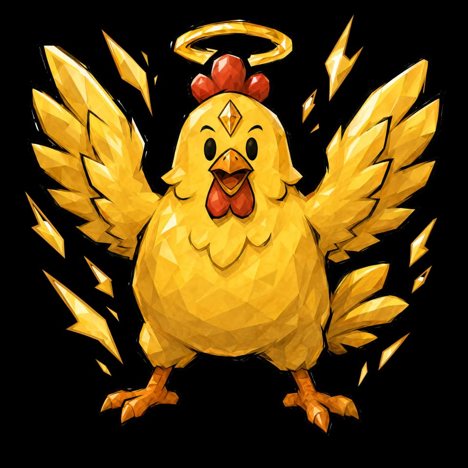 Golden Chicken raising a wing