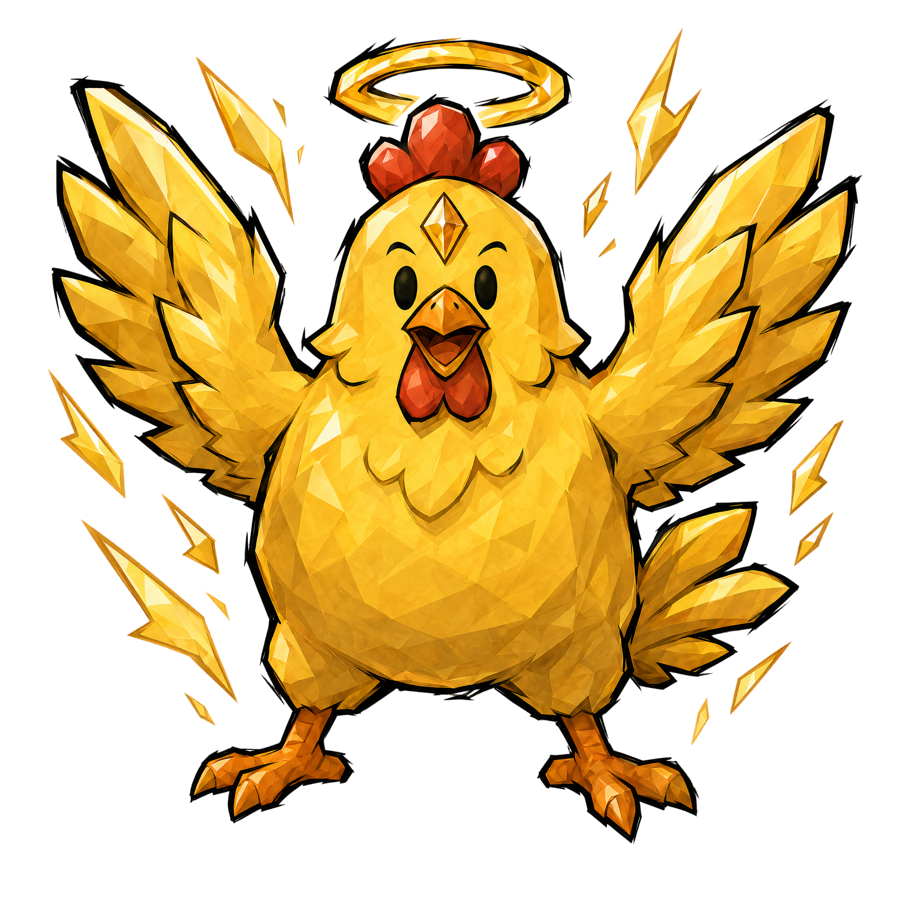 Golden Chicken raising a wing
